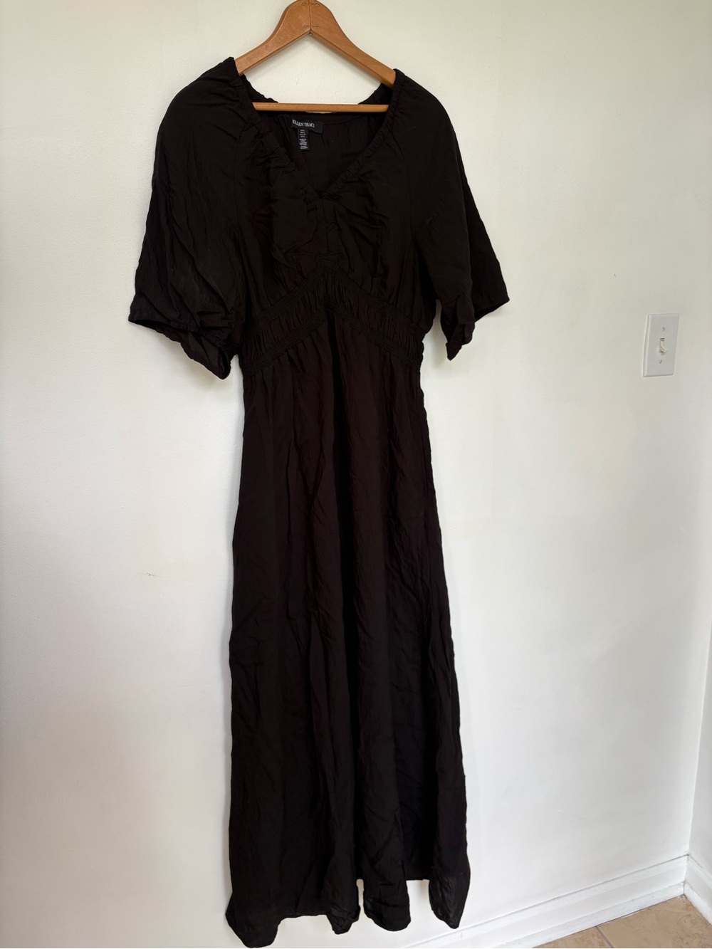 Ellen Tracy Black Maxi Dress with Ruffled V-Neck
